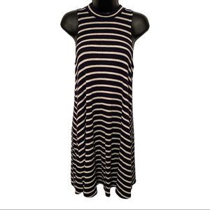 Hollister navy blue white stripe high neck keyhole back mini dress size medium